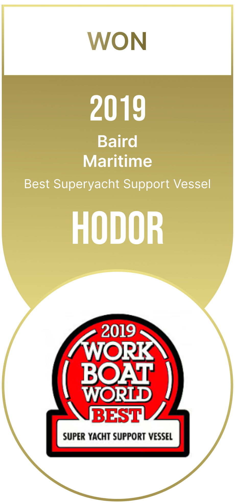 Hodor, winner, 2019 Baird Maritime Work Boat World Best Superyacht Support Vessel