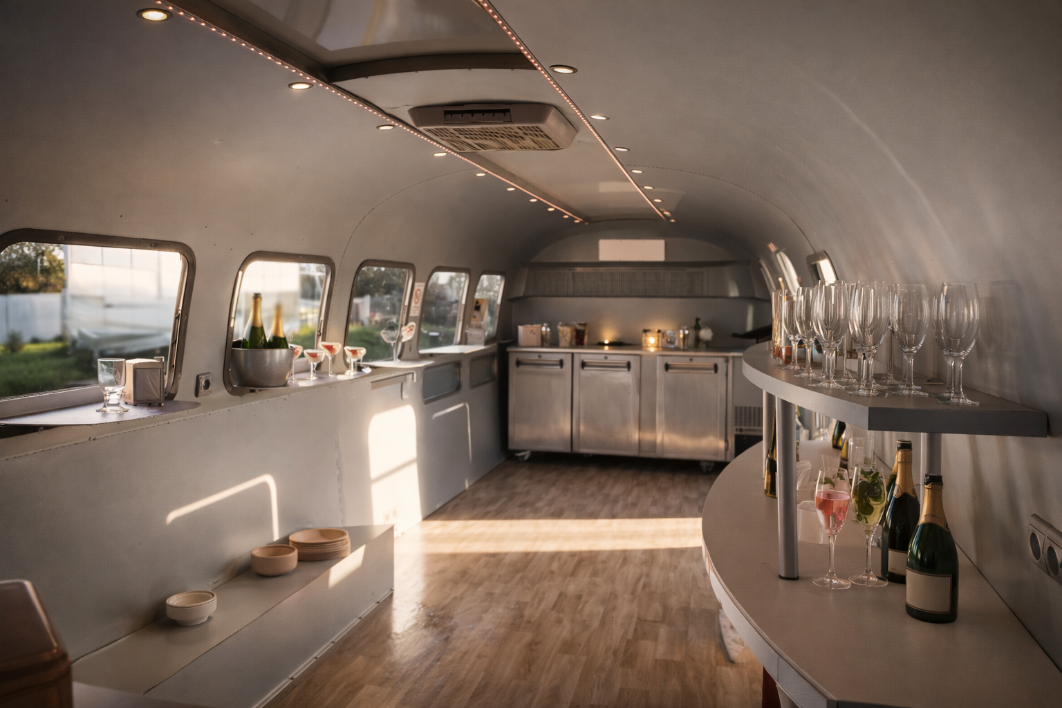 Bar mobile équipé dans l'Airstream La Grande Dame 31ft — EDENSTREAM