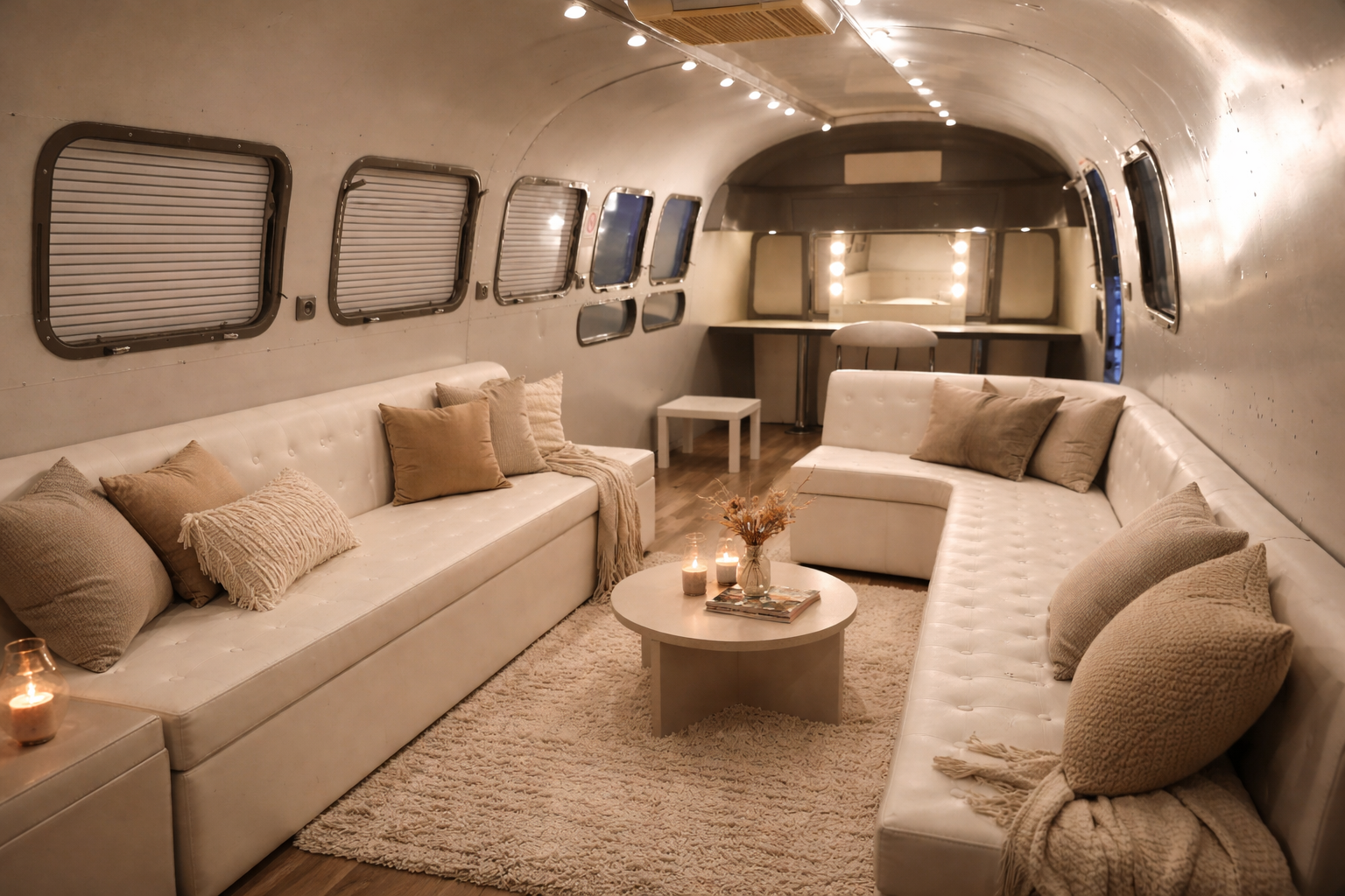 Intérieur salon VIP de l'Airstream La Grande Dame 31ft — EDENSTREAM