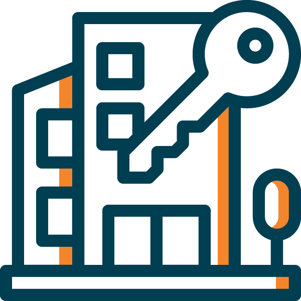 A stylized illustration of a key with a gear, placed over a bar chart with four bars and a line graph.