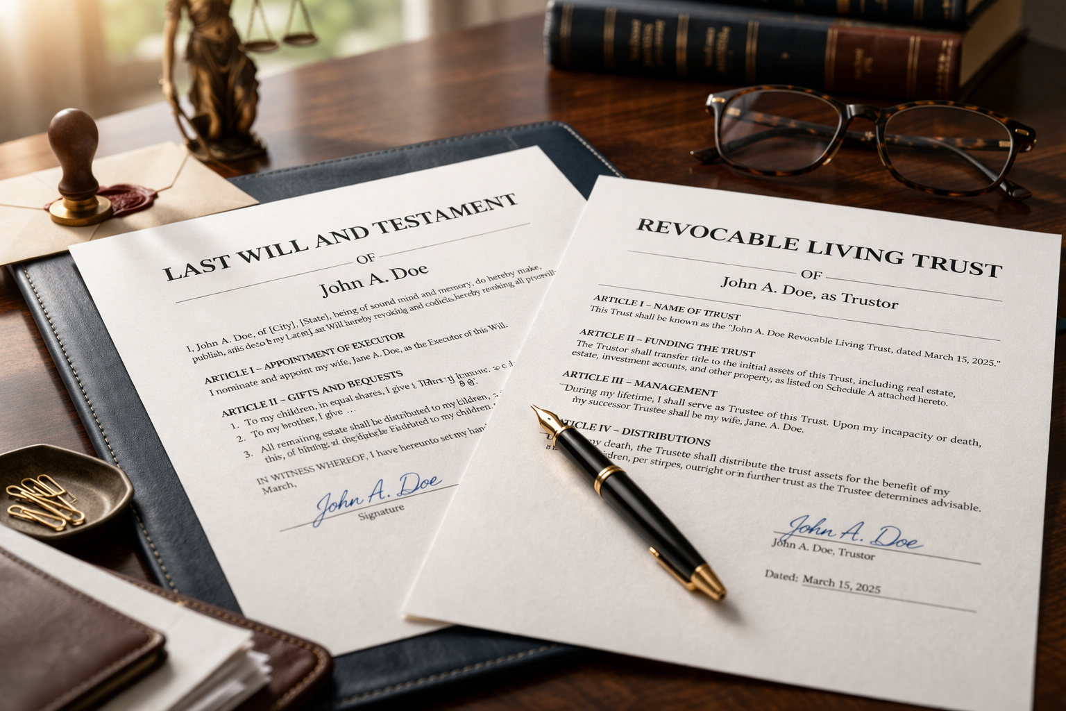 Draft will and revocable living trust.