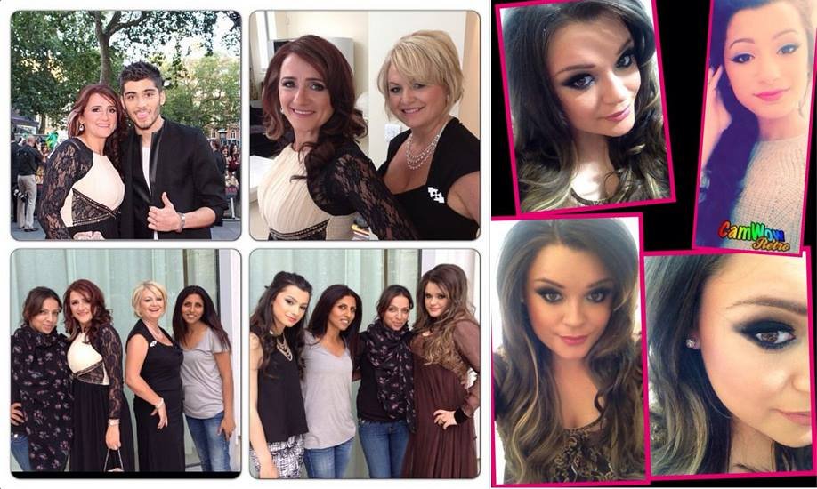 Collage of group photos featuring women at a social event, some posing outdoors and others indoors with various hairstyles and outfits.