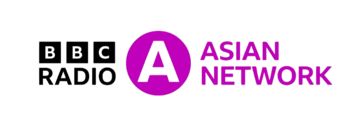 Logo of BBC Radio Asian Network with a black and purple color scheme and a large purple circle containing a black letter A.