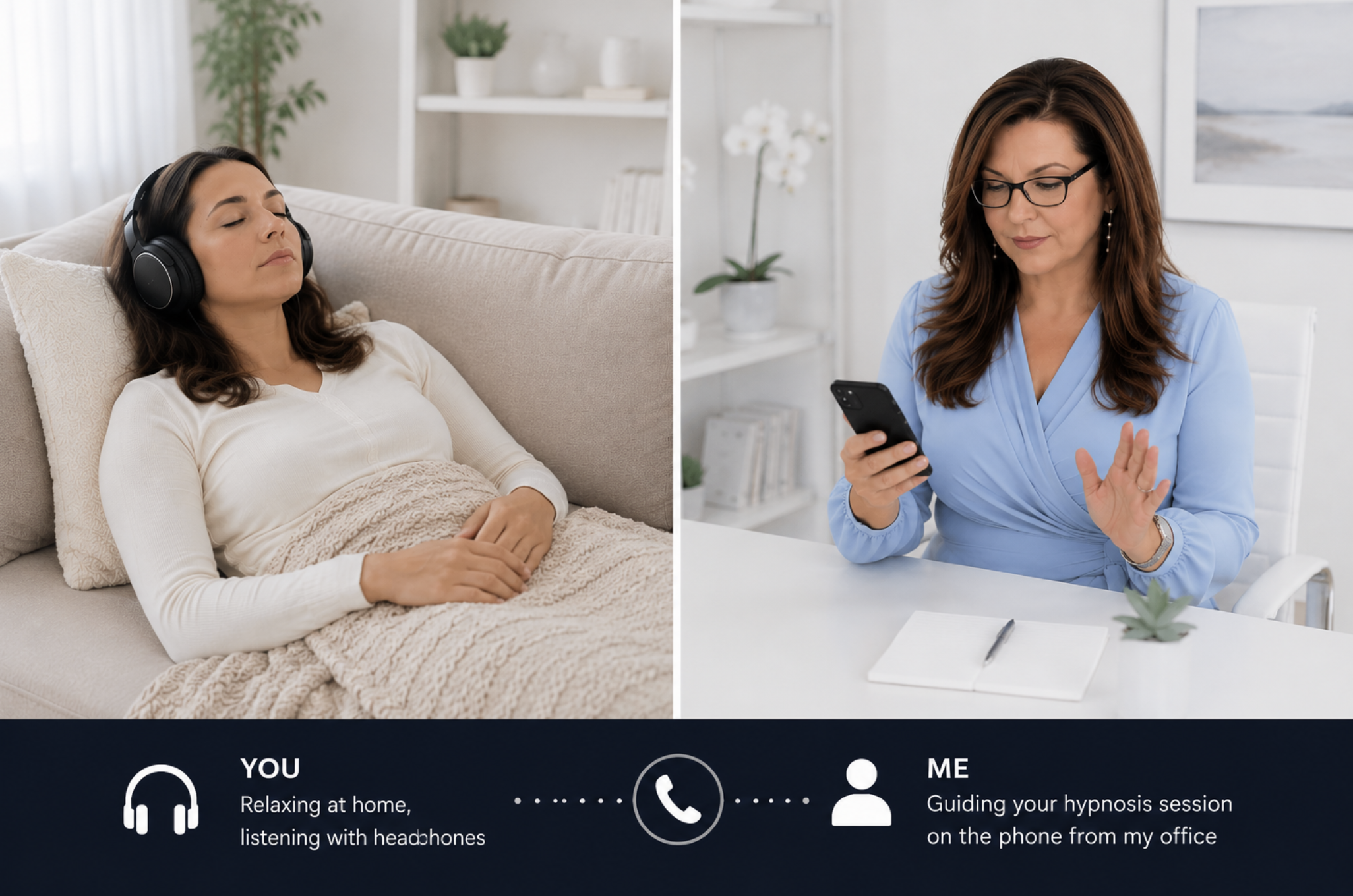 Michelle Thompson, client at home experiencing virtual hypnosis session