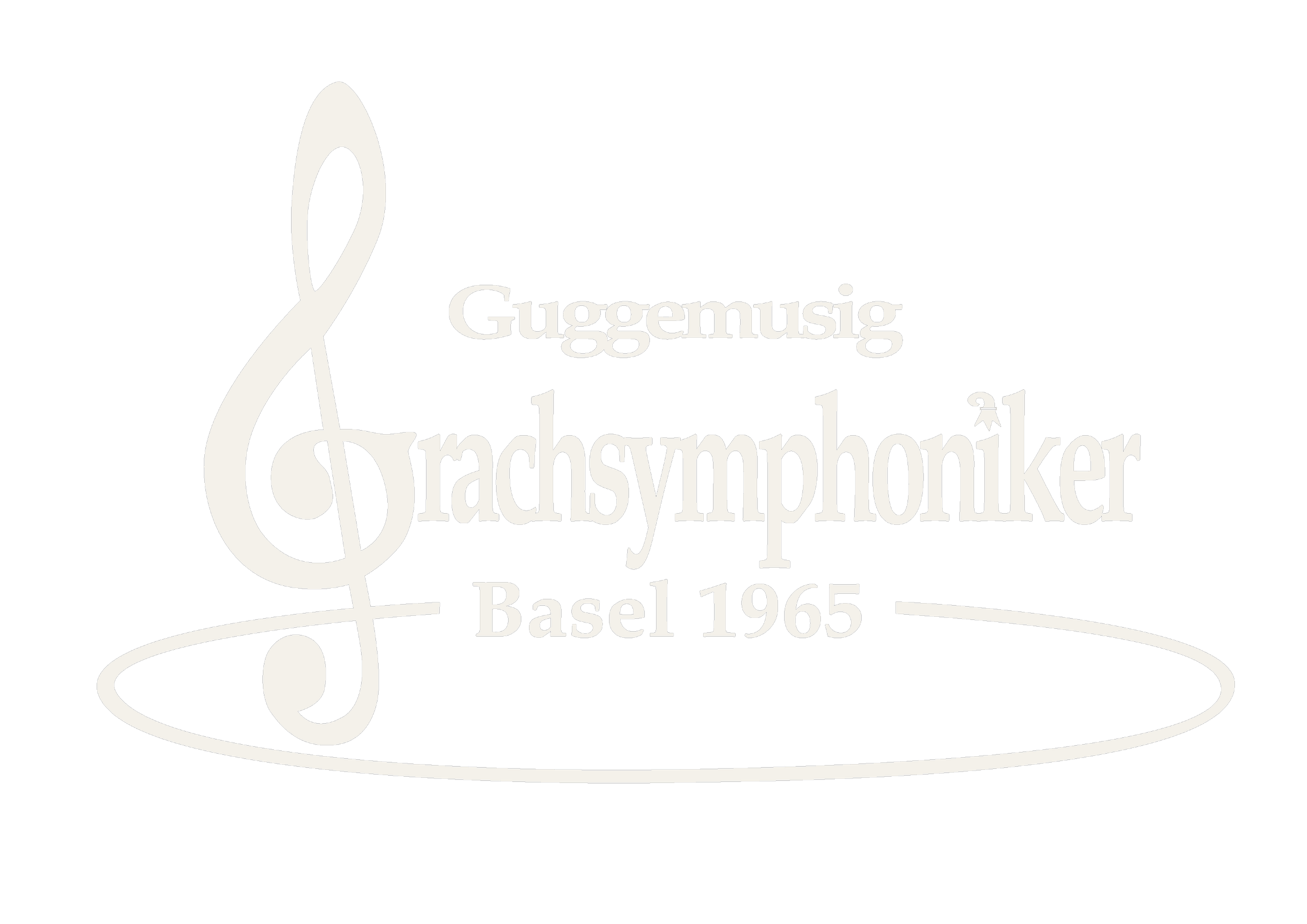 Logo der Rachgymphoniker Basel 1965 mit Musiksymbol und Text in Schwarz und Weiß.