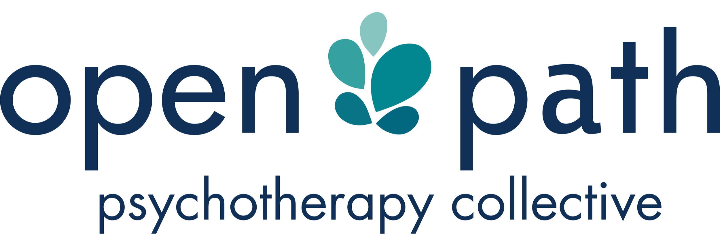 Open Path psychotherapy collective logo with stylized teal and green leaves above the text.