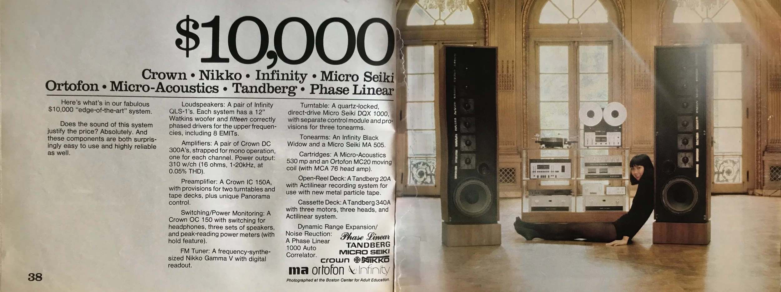 Page 38 featuring a signature system with a Micro Seiki DDX-1000, The MSRP of this turntable was $650 in 1979.