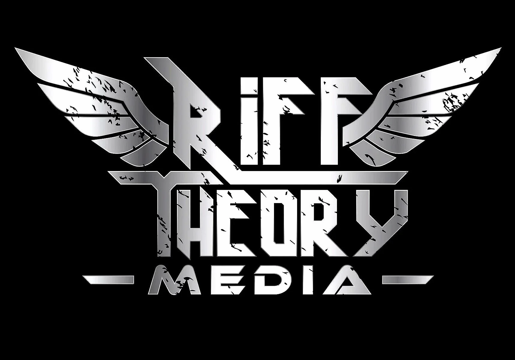 Silver and black logo with stylized wings and bold text that reads "RIFT THEORY MEDIA."