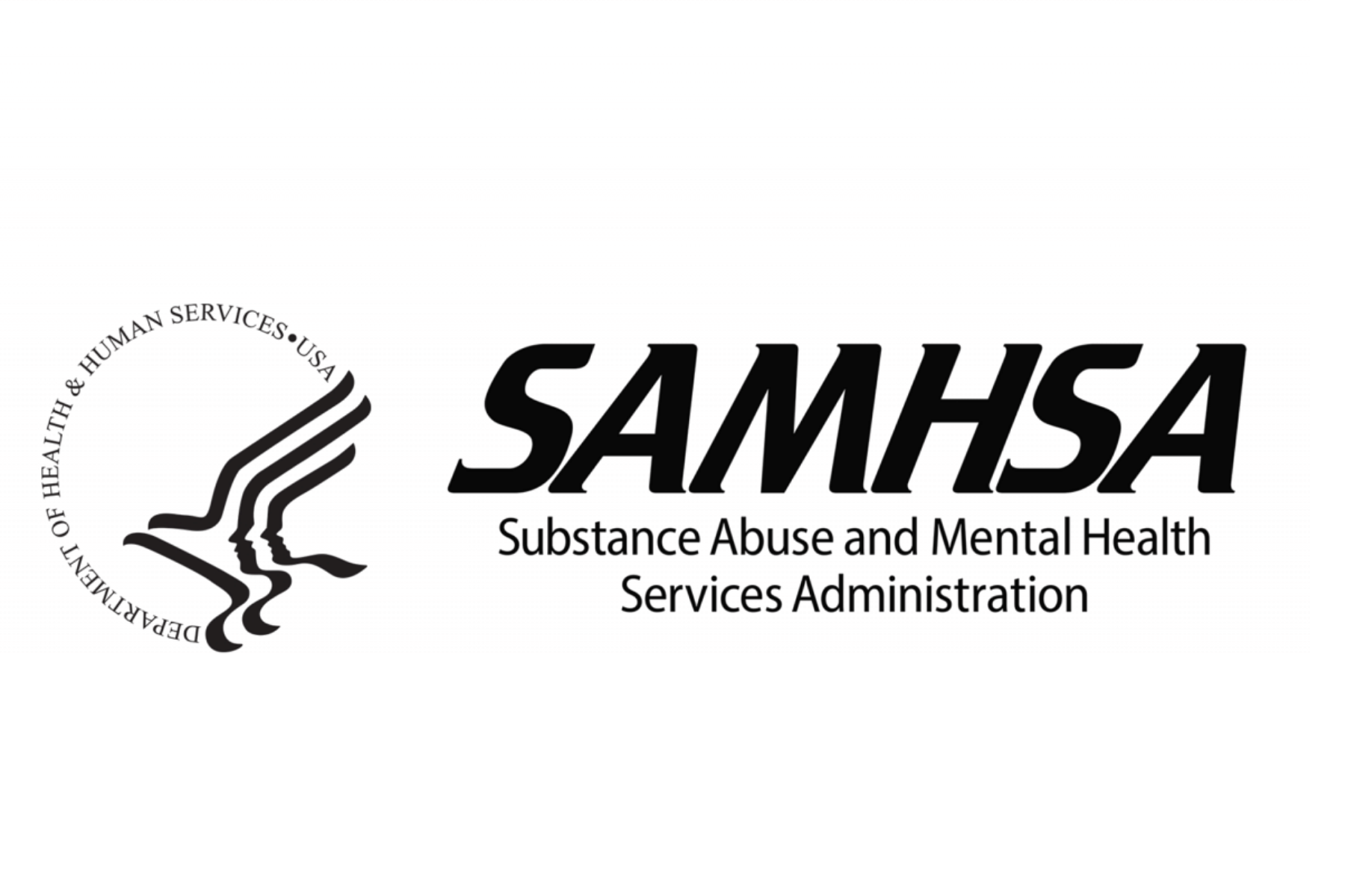 Logo of SAMHSA, the Substance Abuse and Mental Health Services Administration, featuring stylized profiles of human faces and the text 'SAMHSA'.