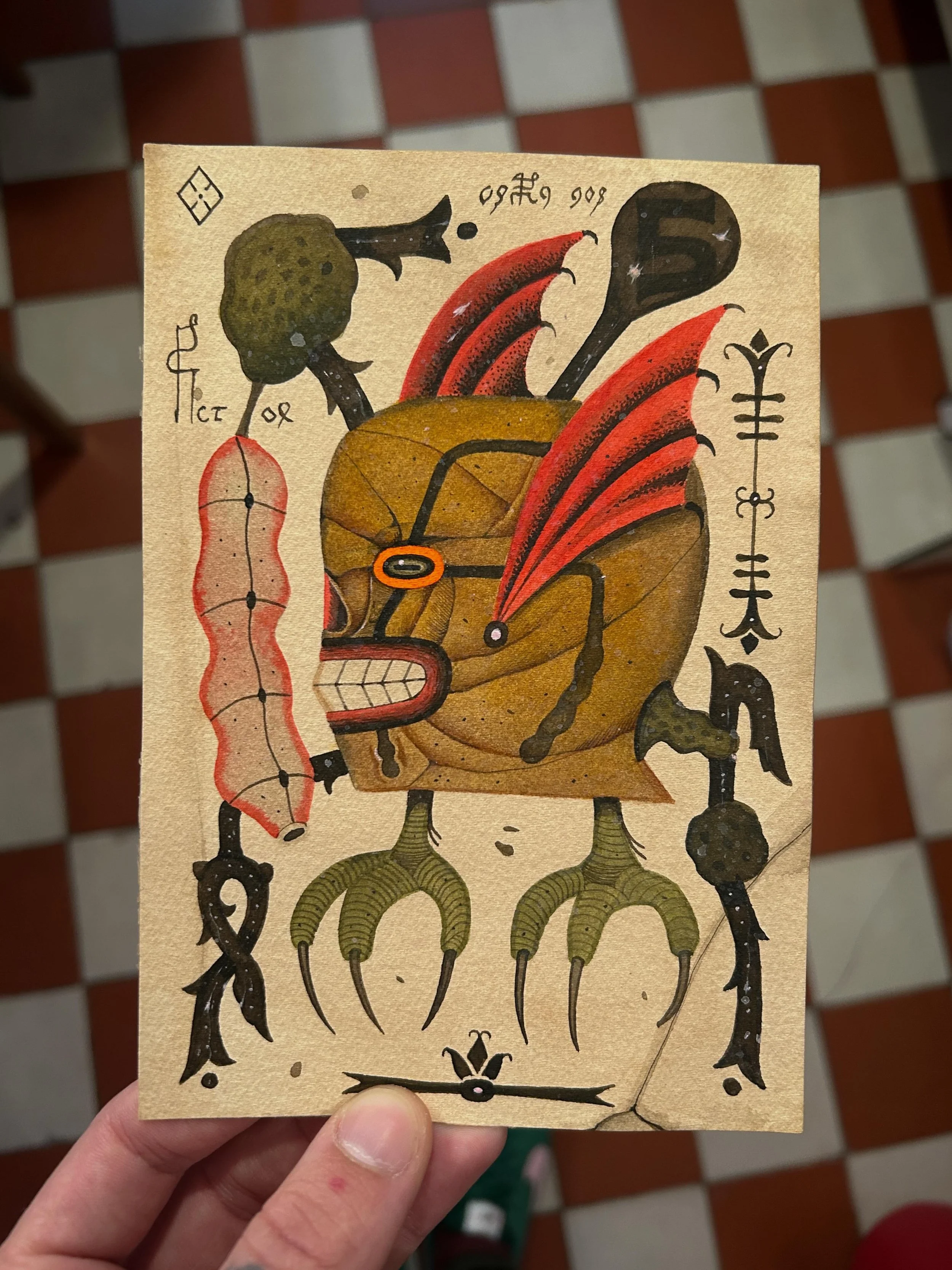 Colored Ink on small format, always happy to do these, lots of fun, thanks for looking. 

Painted at @hanabusaelectrictattoo 

#painting #inkwash #alekleaf