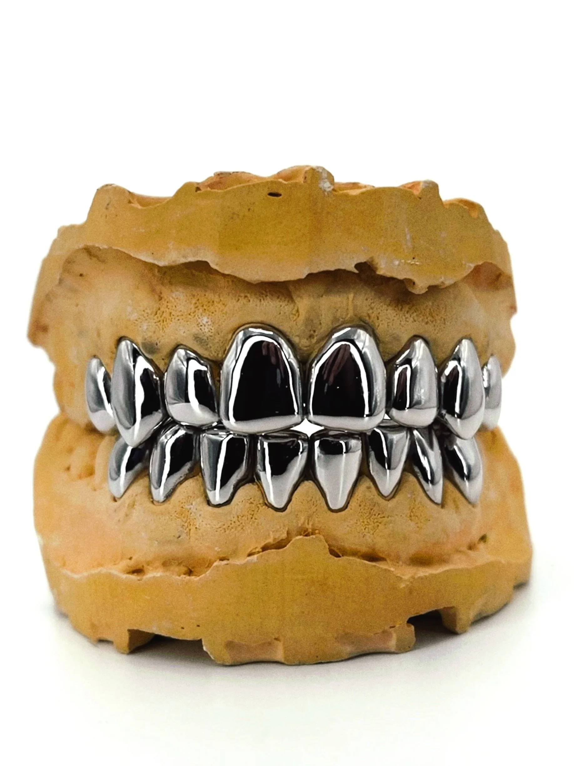 Display of custom-made grillz.