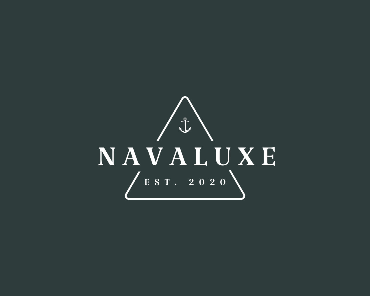 Logo for Navaluxe with a white triangle, anchor, and text 'Navaluxe est. 2020' on a dark background.