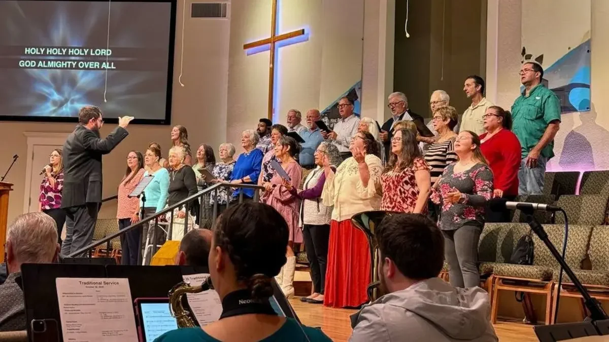 Worship ministry sanctuary choir of FBC Ponchatoula leading worship on a Sunday morning