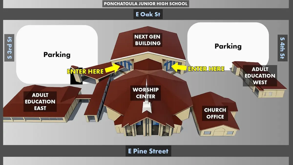 Map of the church campus of First Baptist Church of Ponchatoula
