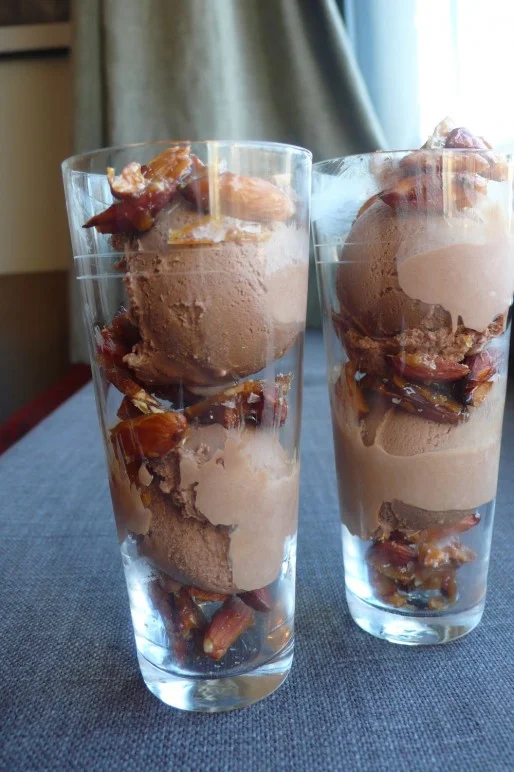 Chocolate Malt Ice Cream with Sugared Almonds