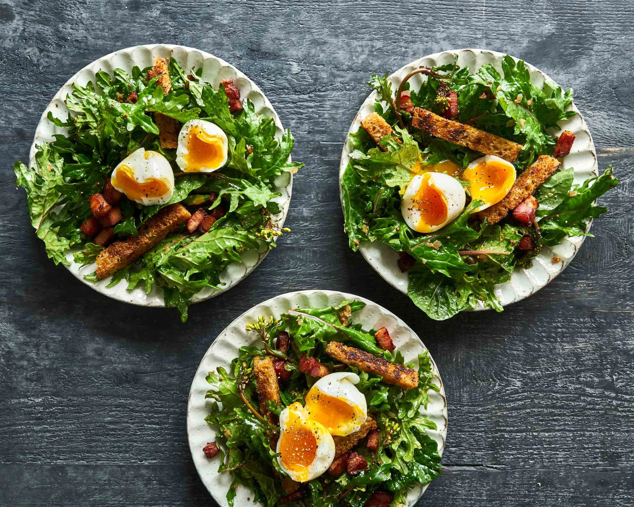 Kale aux Lardons with Soft-Steamed Eggs