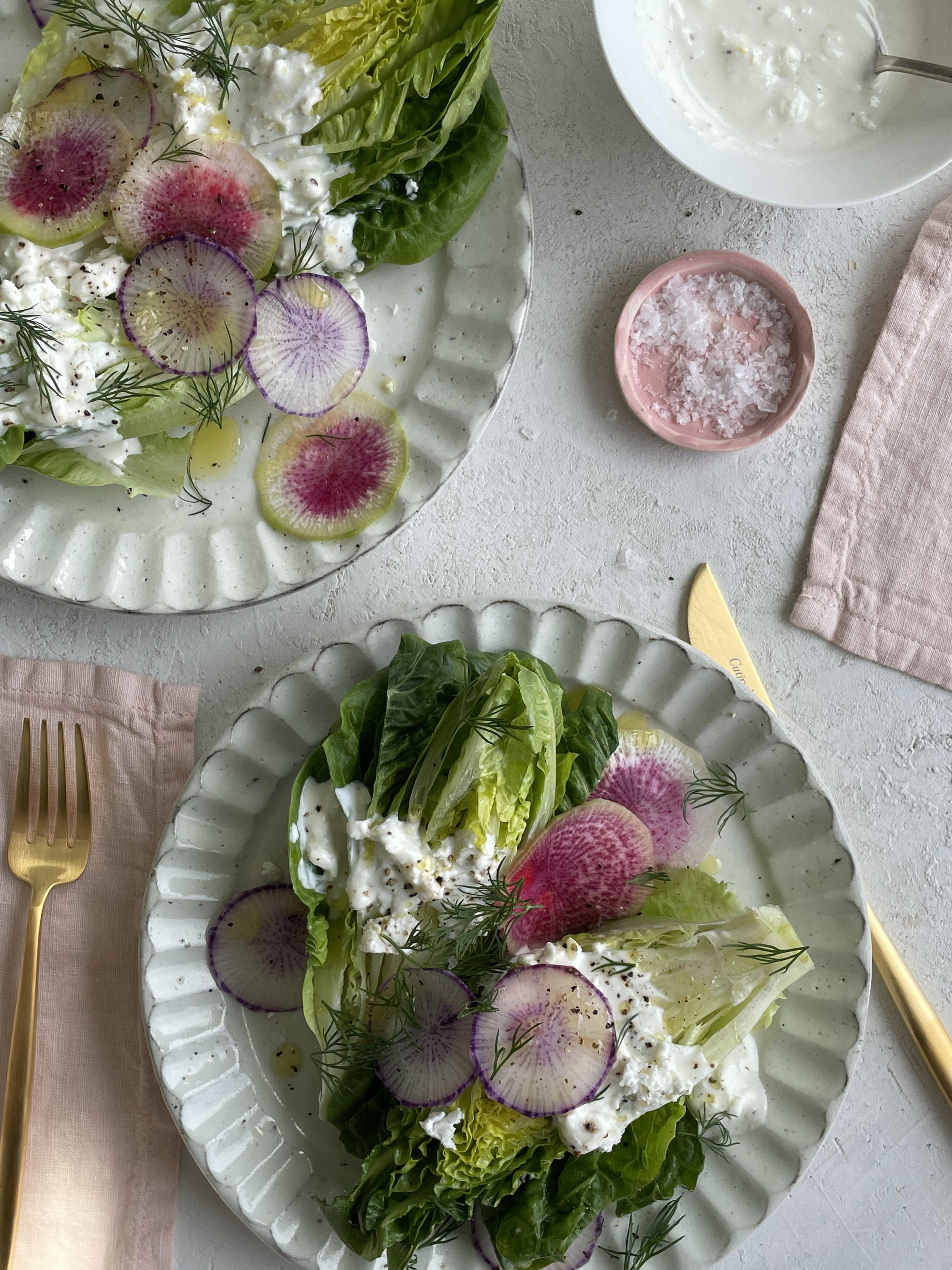 Little Gem and Radish Salad with Buttermilk-Feta Dressing