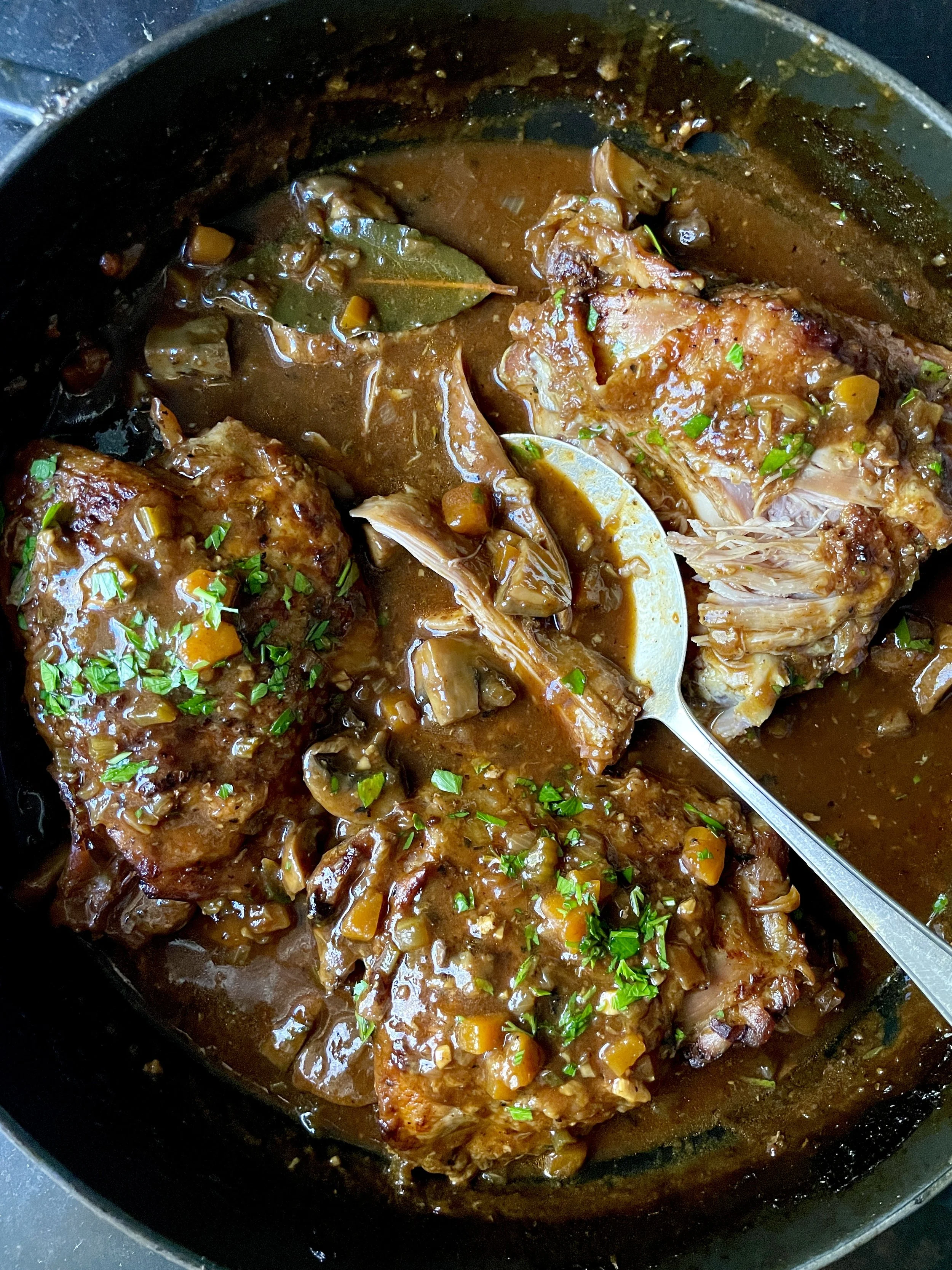 Braised Turkey Thighs, Osso Buco Style