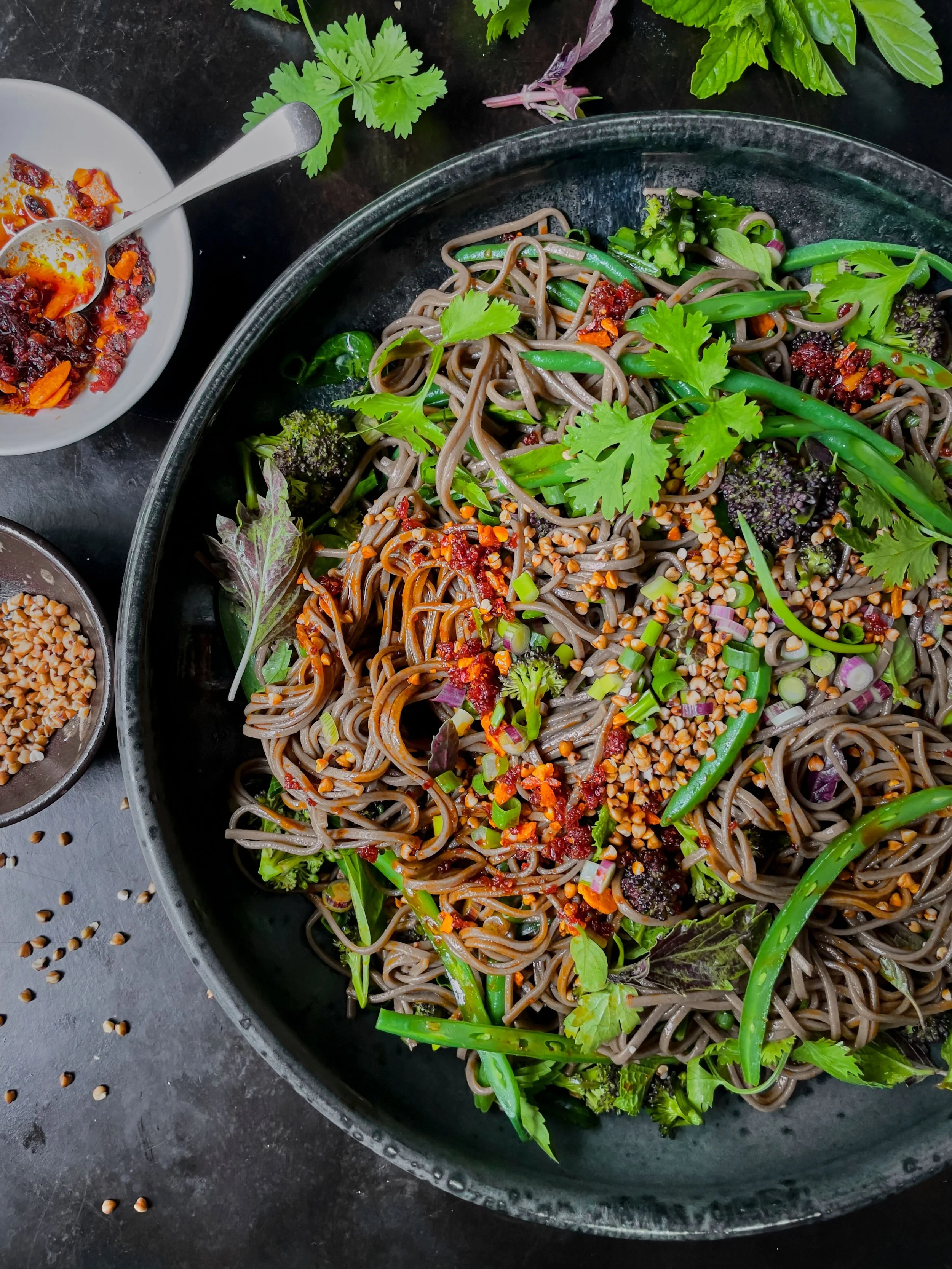 Double-Buckwheat Noodle Salad with Green Beans and Broccolini