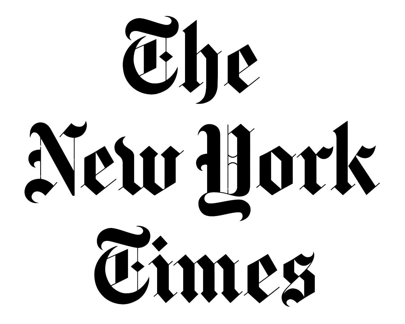 A black background with the phrase 'The New York Times' written in large, ornate, gothic-style white lettering.