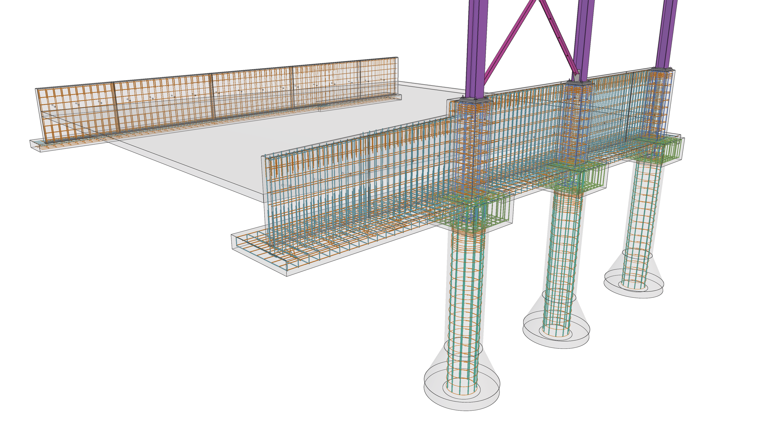 Construction steel framework for a building with multiple floors and large support columns.