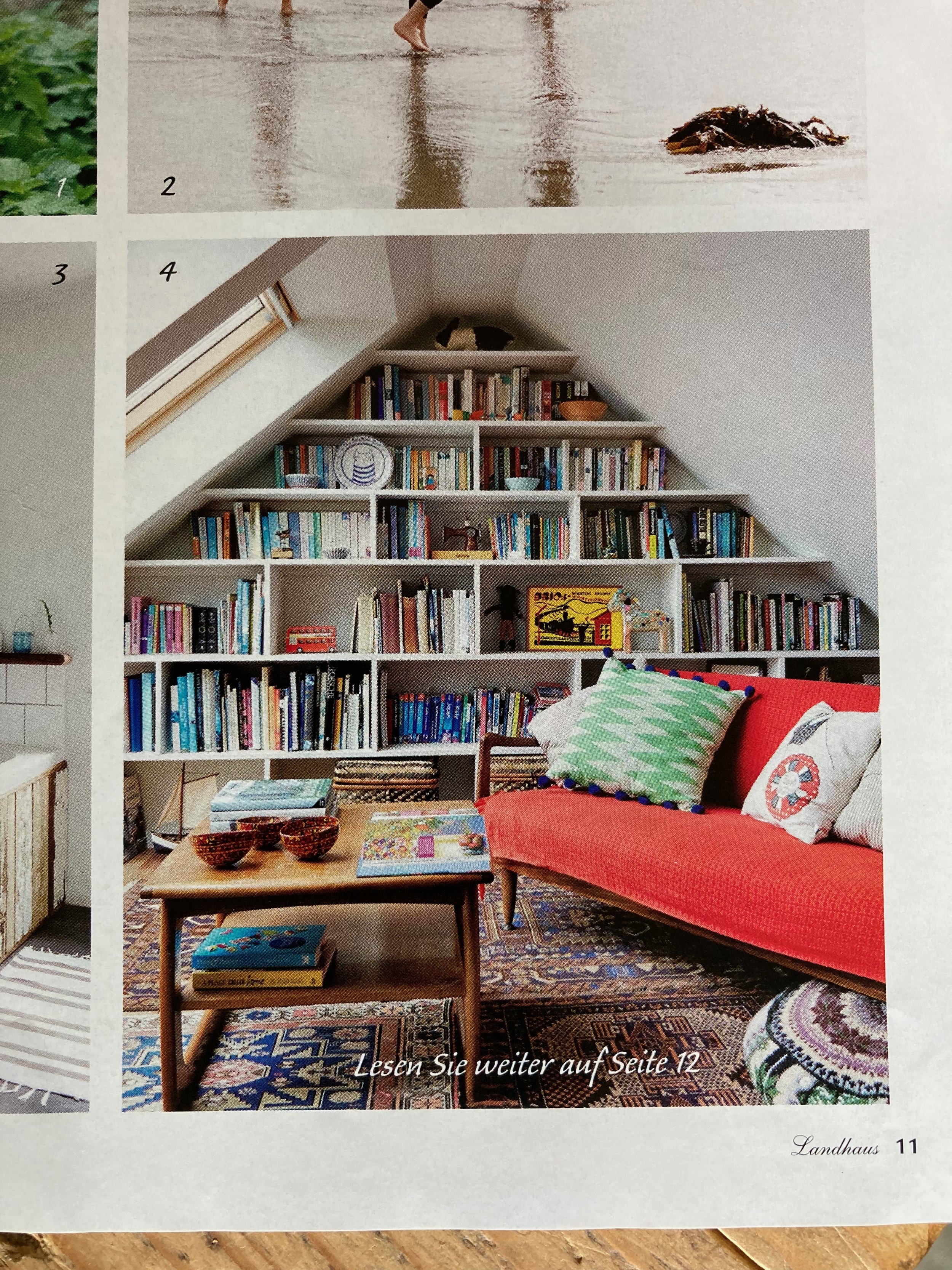 Cozy living room with a floor-to-ceiling hand made bookshelf