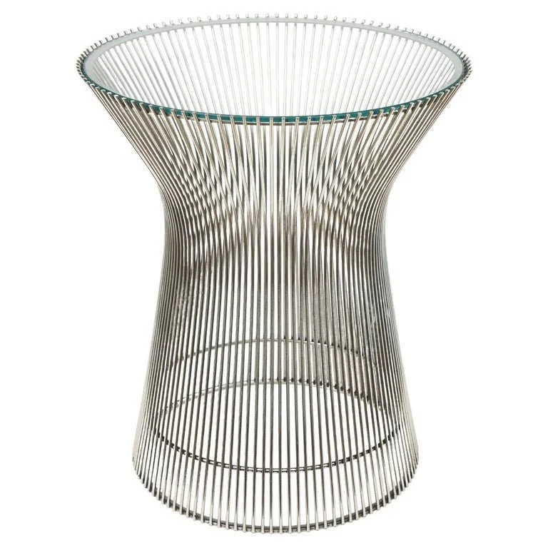 Original 1960’s Vintage Platner Nickel Plated Steel and Glass Top Side Table