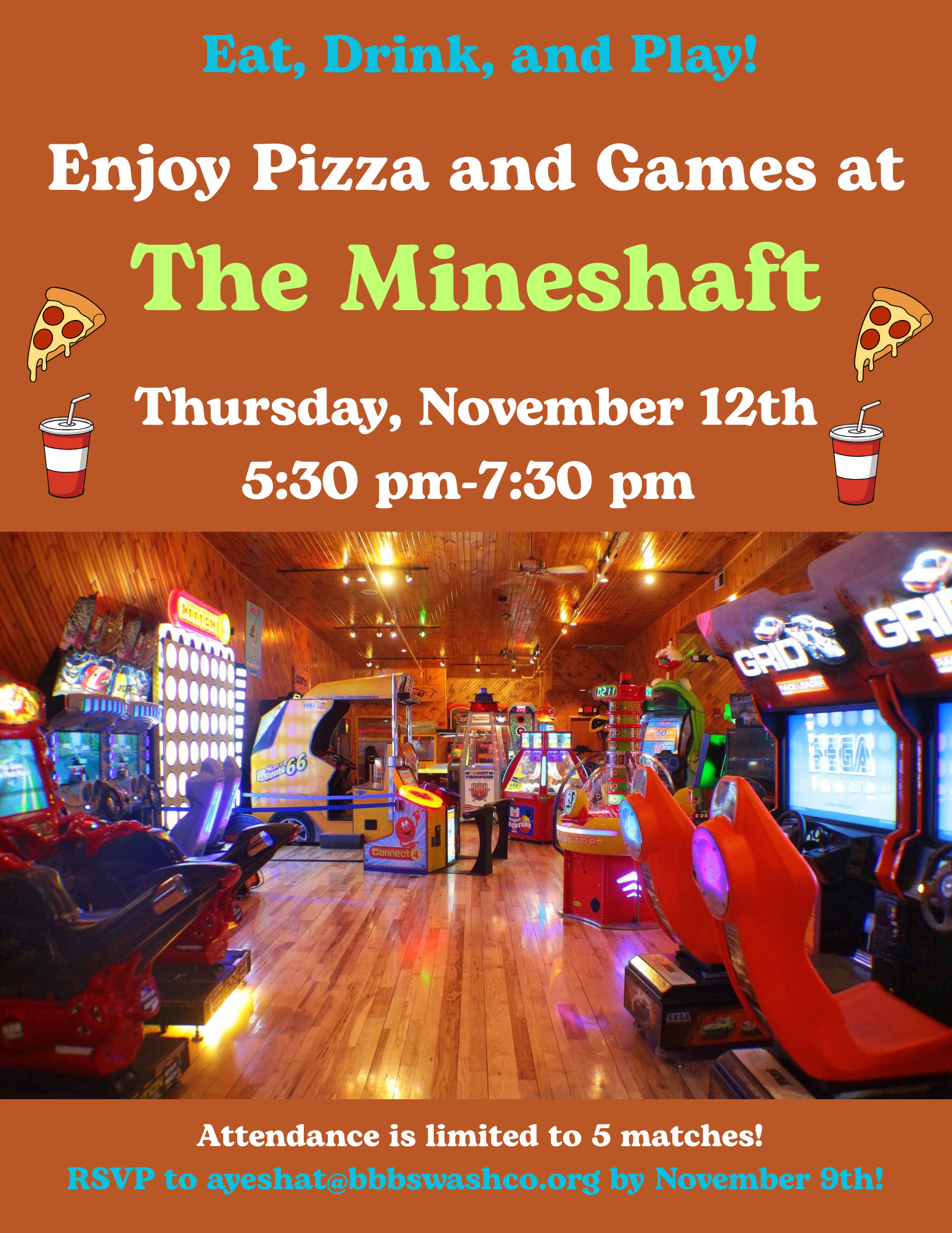Pizza and games at the mineshaft
