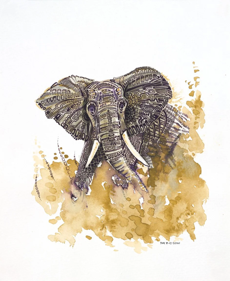 The Charge - African Savannah Elephant (original watercolor painting)