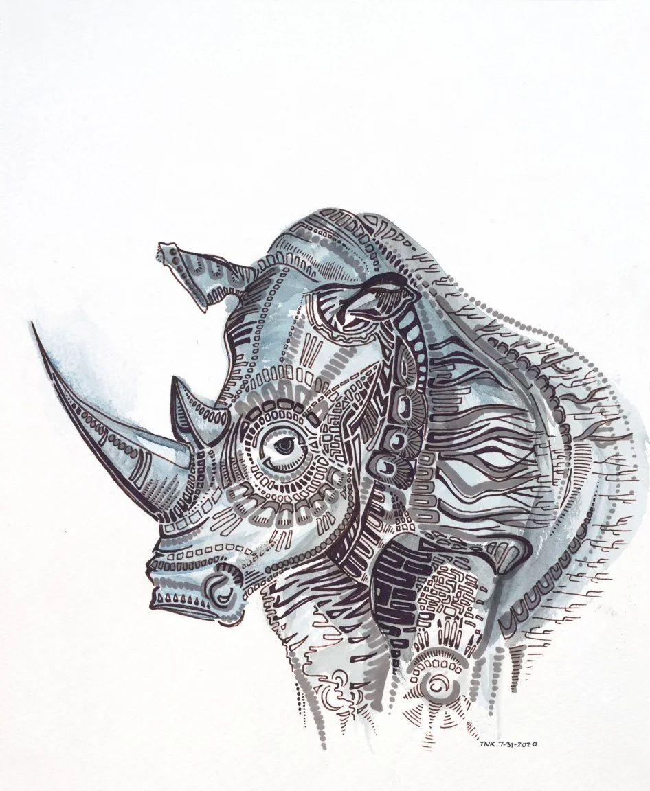 Rhino Blues - Southern White Rhinoceros (original watercolor painting)