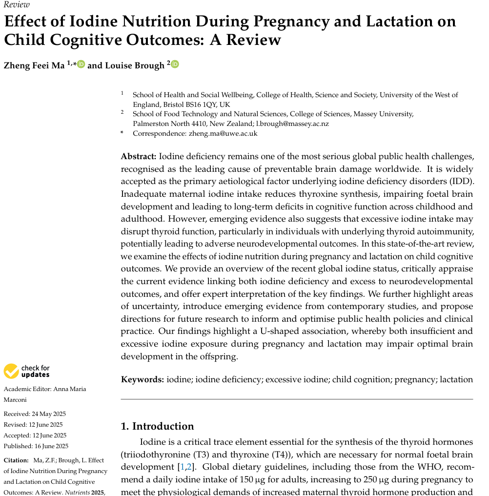 Effect of Iodine Nutrition During Pregnancy and Lactation on Child Cognitive Outcomes: A Review
