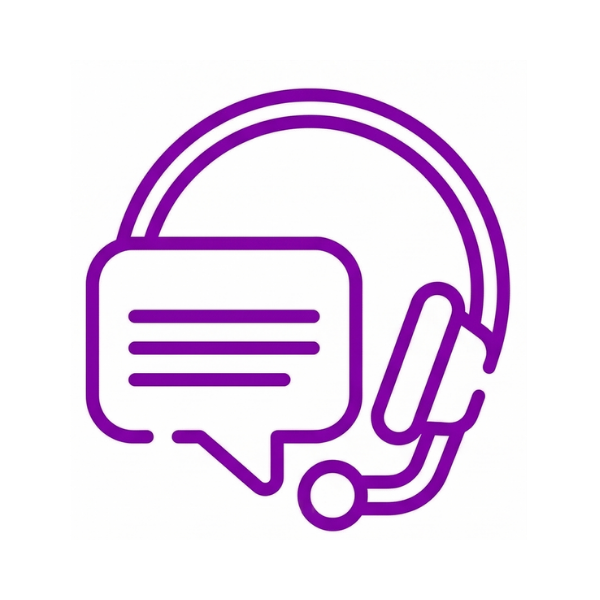 Outline of a customer service headset with a speech bubble