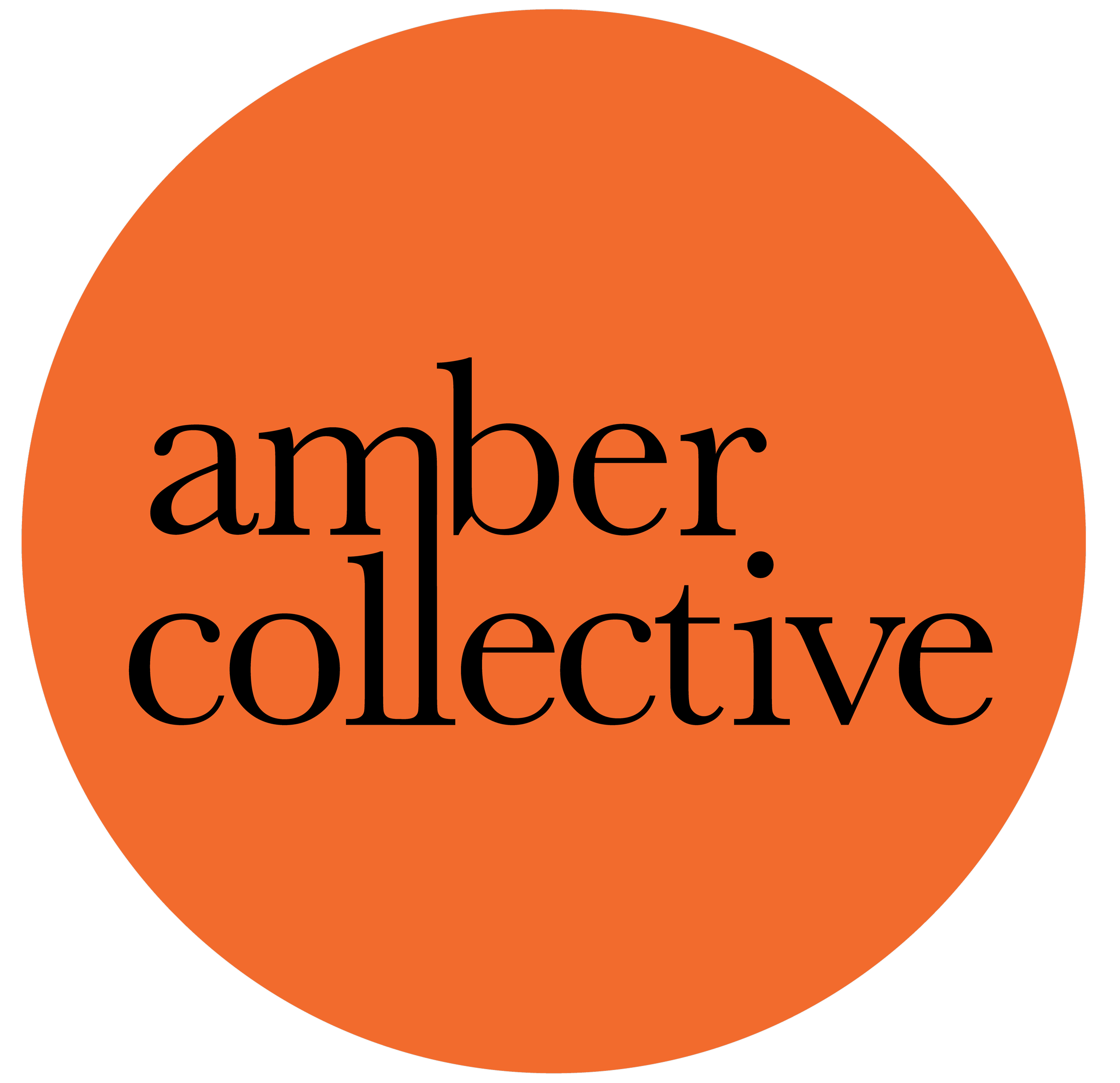 Circular logo with an orange background and black text that says 'amber collective'.