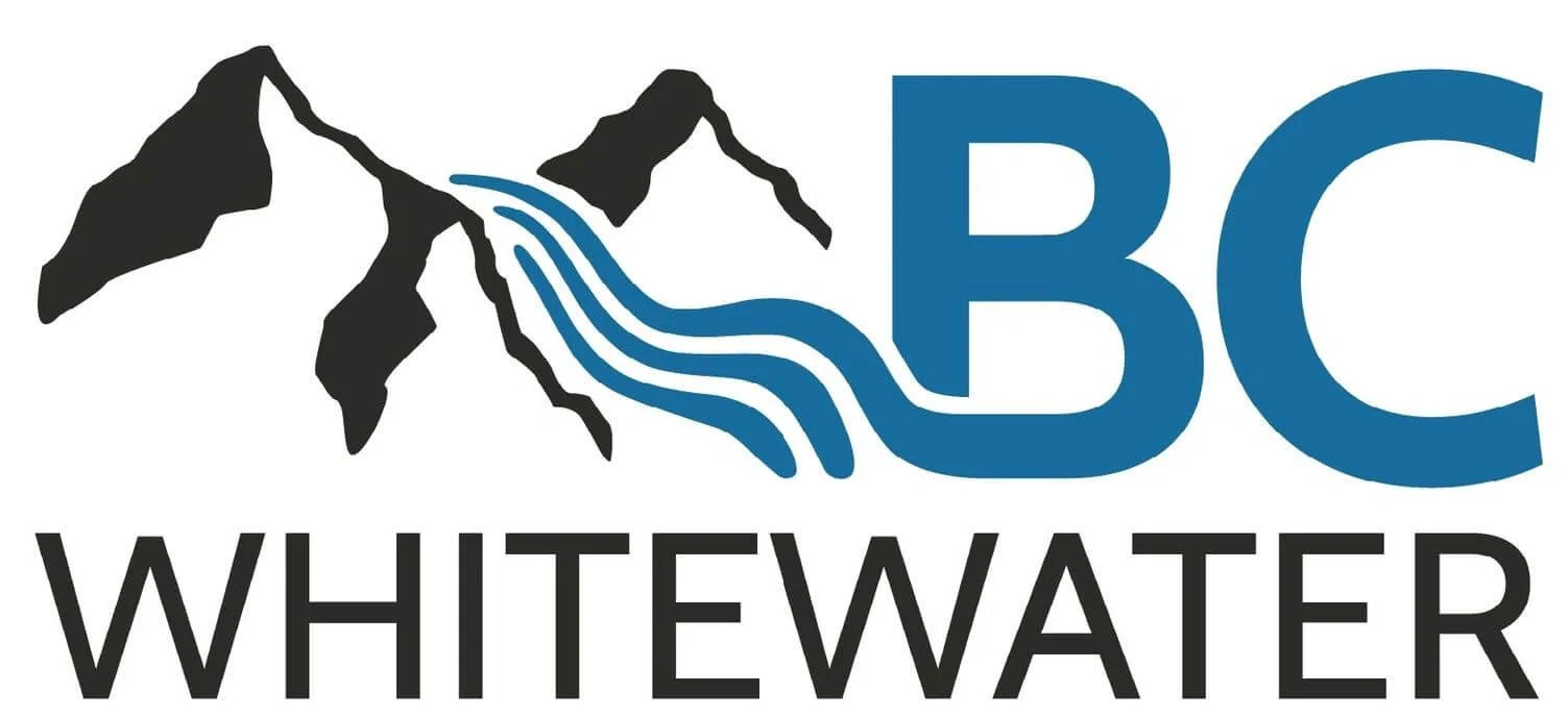 Logo of BC Whitewater featuring mountains, flowing water, and the text 'BC Whitewater'.