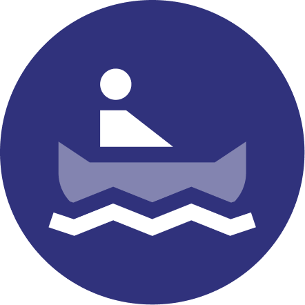 Icon of a person in a canoe on water, with water waves underneath.
