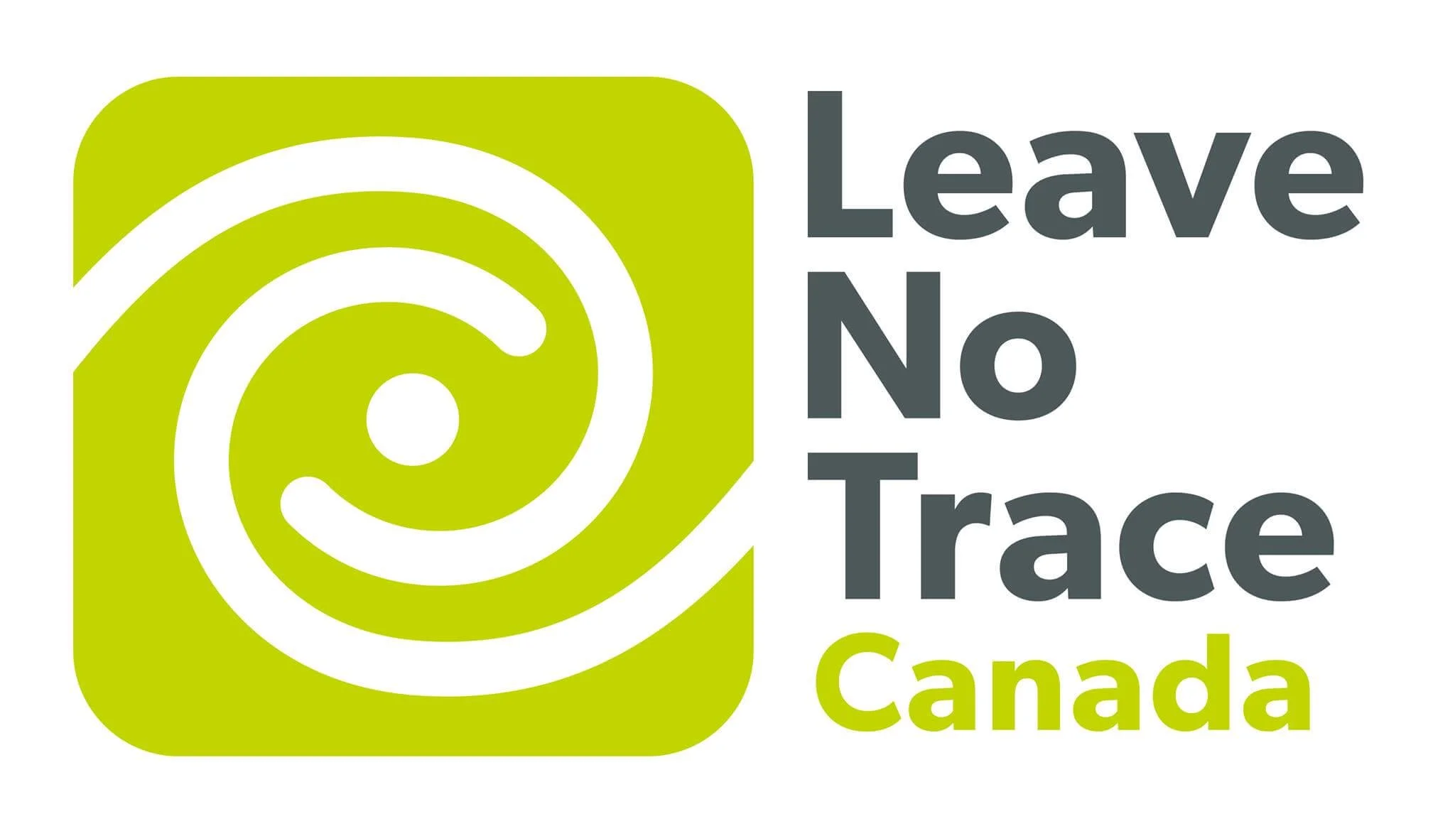 Green square logo with white radio waves and a speaker icon, accompanied by the text 'Leave No Trace Canada' in dark gray and lime green.