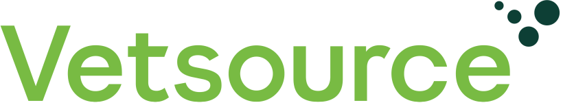 Vetsource logo with green text and dotted design elements