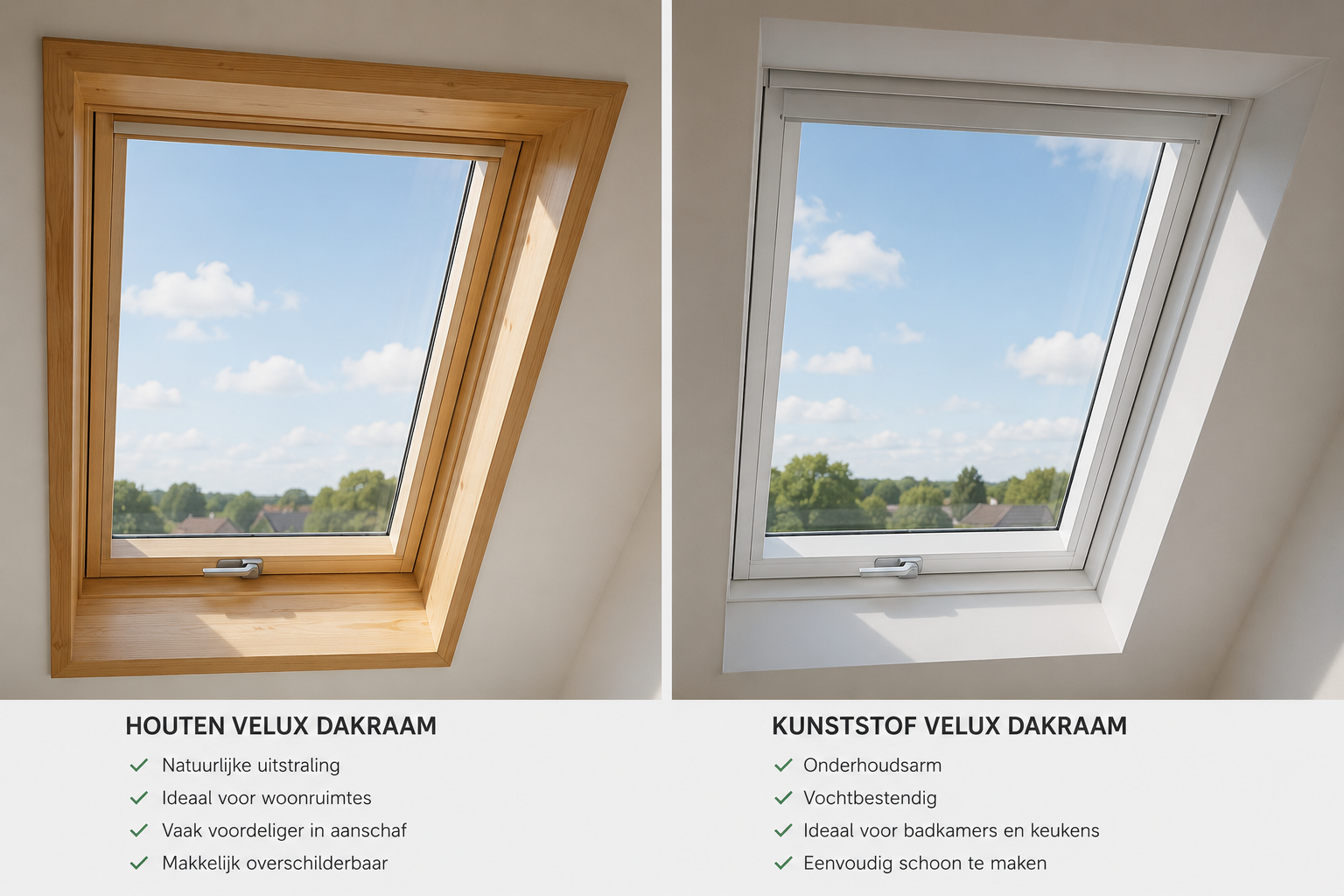 Kunststof of houten VELUX dakraam: welke kiest u?