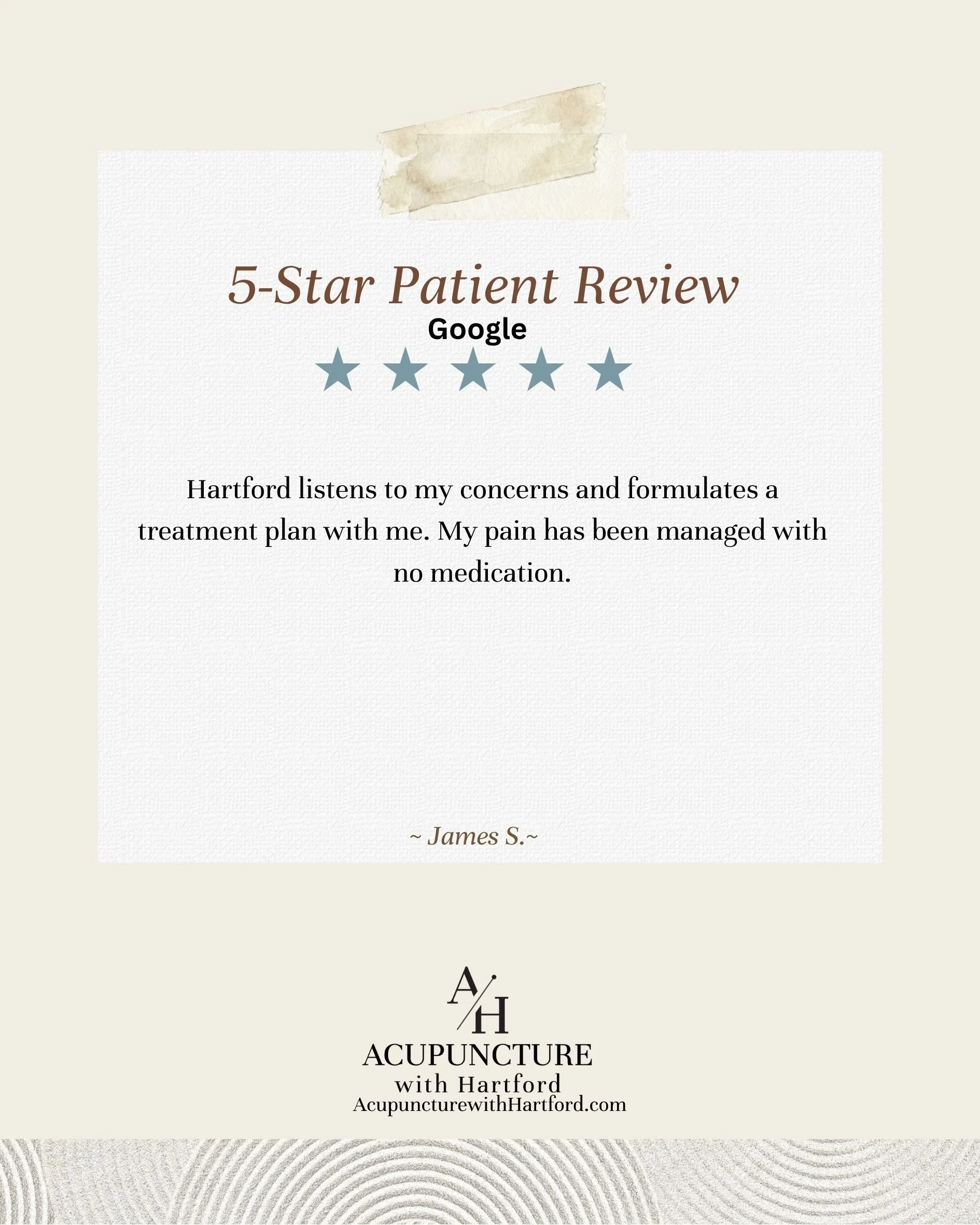 Hartford listens to my concerns and fomulates a treatment plant with me. My pain has been managed with no medication.