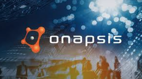 Onapsis logo with orange symbol and company name on a digital background