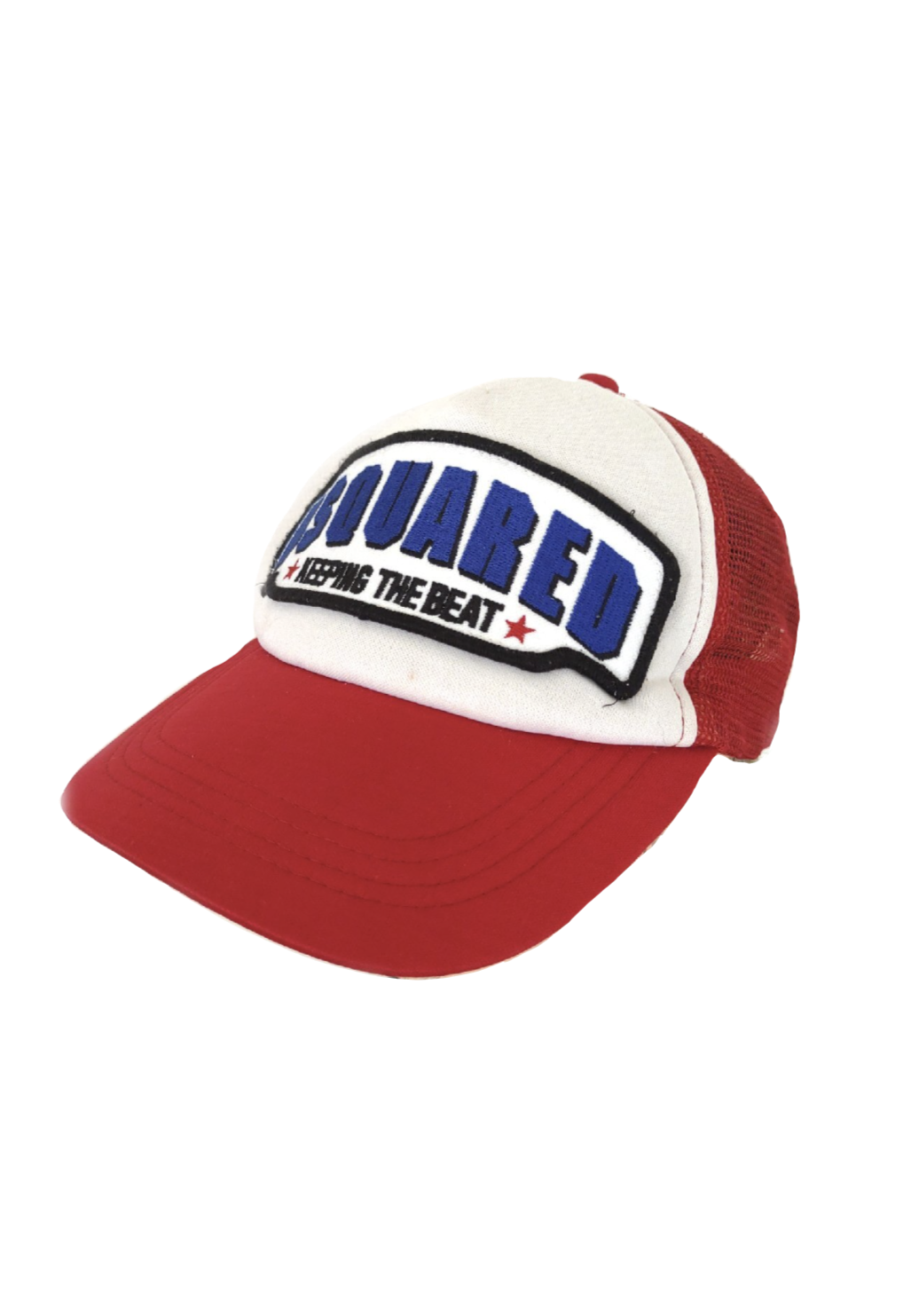 Red and white trucker cap with patch reading 'SQUARE D' and 'Beating the Beat'.