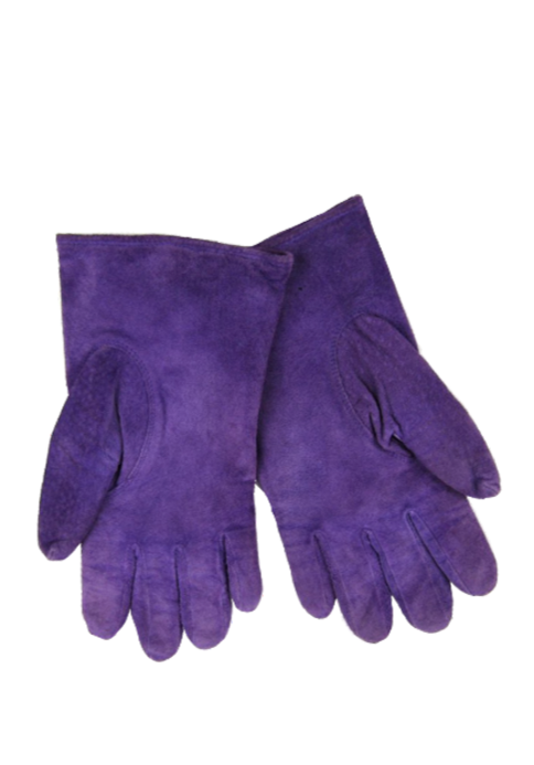 Pair of purple gloves made of suede material.