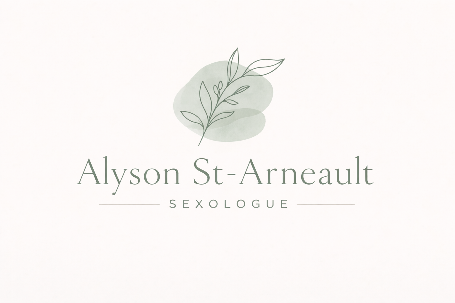 Logo avec une illustration simple d'une branche avec des feuilles, accompagnée du texte 'AlYson St-Arneault SEXOLOGUE'.