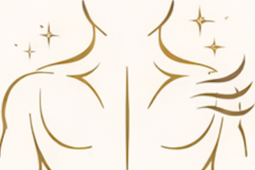 Stylized line drawing of a person's chest and shoulders with abstract star-like shapes surrounding them.