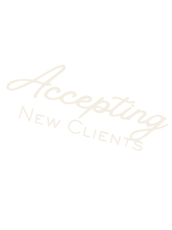 Acceptance letter or sign with the words 'Accepting New Clients' in cursive and block font.