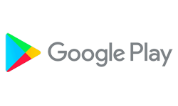 Google Play logo with multicolored triangular icon and text