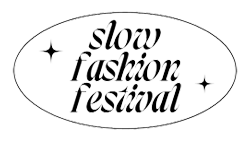 Logo for a slow fashion festival, featuring stylized text within an oval outline and small star accents.
