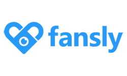 Fansly logo with a blue heart-shaped lock and the word 'Fansly' in blue text