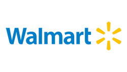 Walmart logo with blue text and yellow spark symbol