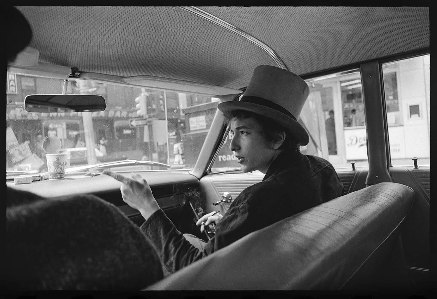 Bob Dylan with Top Hat, In Car, Philadelphia, PA, 1964